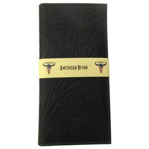 American Bison Rodeo Leather Wallet Paisley Print Brown Checkbook Cover Embossed